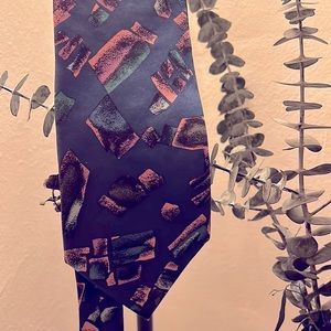 BALMAIN Vintage Blue Abstract Print Silk Tie —————-Be your own piece of art